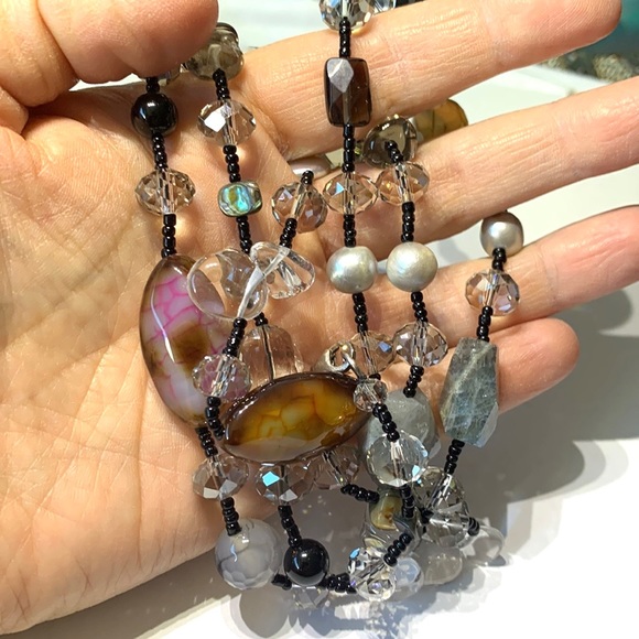 💝Vintage 1970s Crystal & Natural Stone Necklace - Picture 4 of 6
